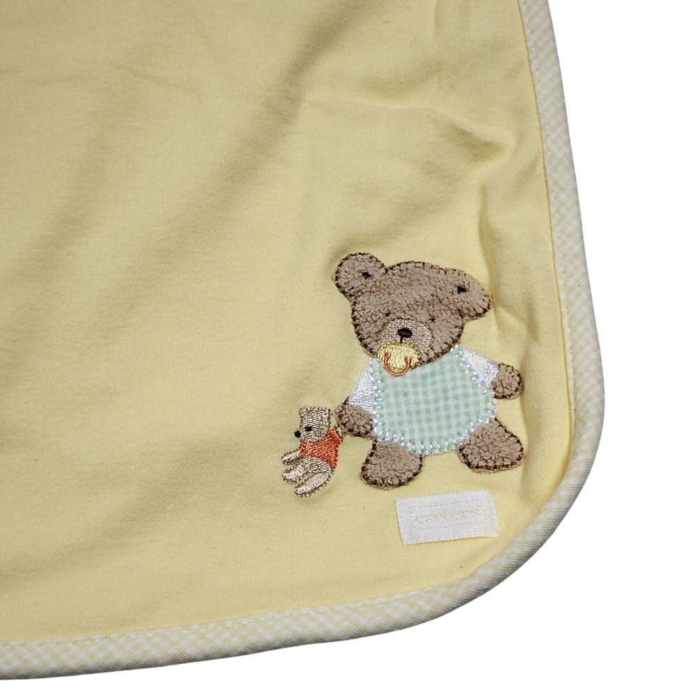 VTG Carters Bear Pacifier Baby Blanket JOY is Pocket Full of Love Yellow Stripe